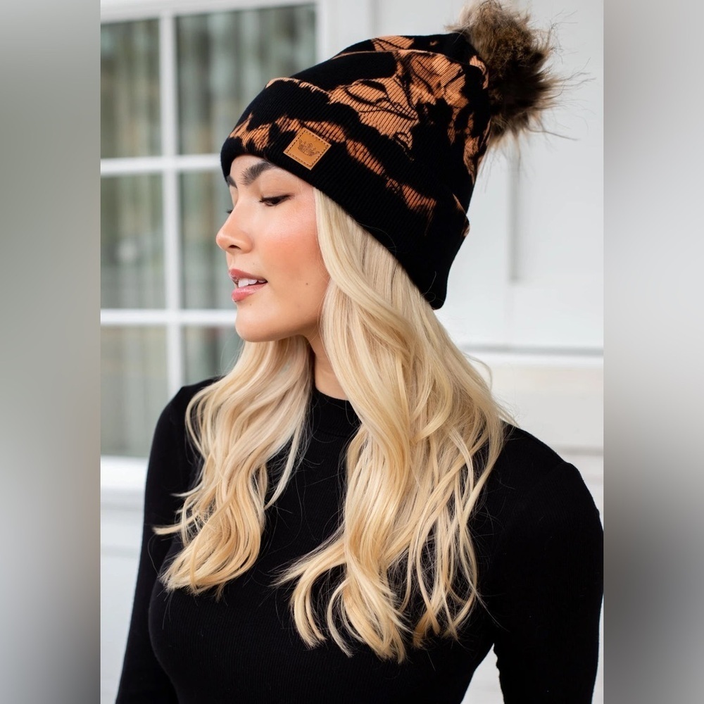 PANACHE Beanie Tie Dye Knit Hat with Pom Pom - Picture 3 of 10